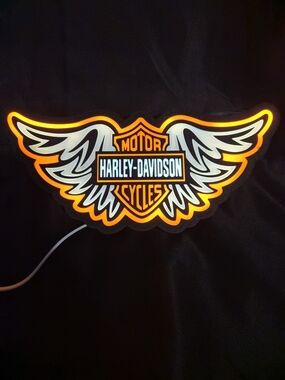 Harley-Davidson Neon Wing Logo Sign - Orange, White, Black